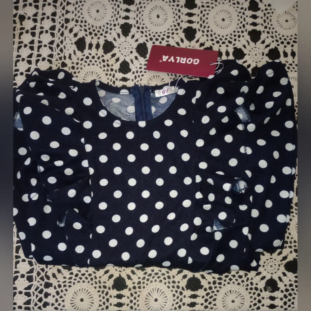 NWT Gorlya Jumpsuit Romper Navy blue with white polka dots Size Girls 8